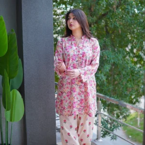 2 Pc - Embroided Farshi Shalwar With printed Shirt - 006